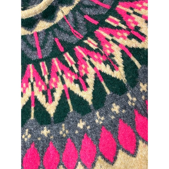 Vince Camuto Womens Fair Isle Mock Neck Sweater Large Mockneck Brown Pink Greeo - Picture 9 of 11
